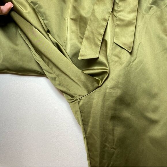 MILLY Kori Paperbag Gathered Waist Wide-Leg Satin Trouser Pants Olive Green M - Picture 7 of 13